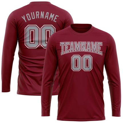 Crimson Gray White Long Sleeve Performance T-Shirt Custom Design for Men Custom Crimson Gray-White Long Sleeve Performance