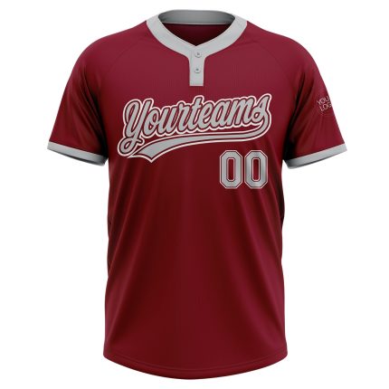 Custom Crimson Gray White Unisex Softball Jersey - Two-Button Design for Ultimate Comfort and Style Custom Crimson Gray-White