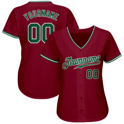 Custom Crimson Green White Baseball Jersey - Authentic Athletic Wear Custom Crimson Kelly Green-White Authentic Baseball