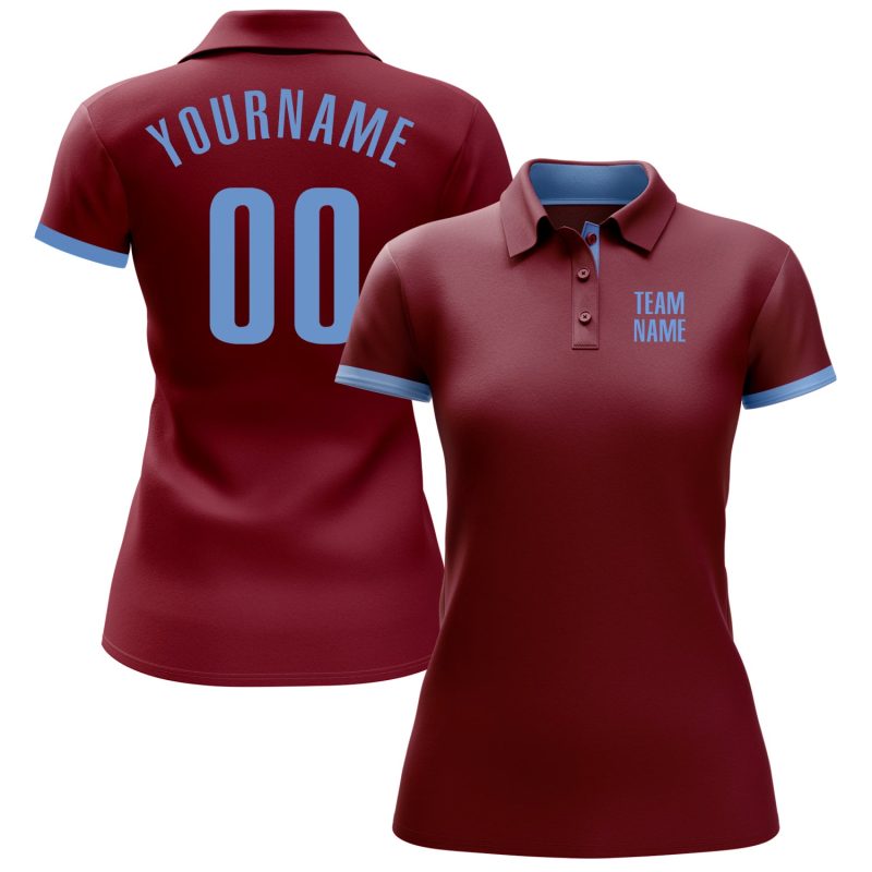 Crimson Light Blue Performance Golf Polo Shirt - Customizable Mens Apparel Custom Crimson Light Blue Performance Golf Polo