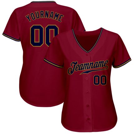Custom Crimson Navy Gold Baseball Jersey - Authentic Design for Fans Custom Crimson Navy-Old Gold Authentic Baseball Jersey