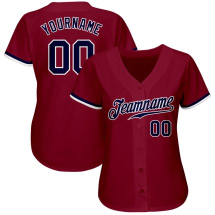 Custom Baseball Jersey Authentic Crimson Navy-White Style 9409 Custom Crimson Navy-White Authentic Baseball Jersey Style