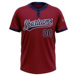 Custom Crimson Navy White Softball Jersey Unisex Two-Button Design Custom Crimson Navy-White Two-Button Unisex Softball Jersey