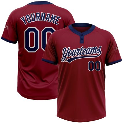 Custom Crimson Navy White Softball Jersey Unisex Two-Button Design Custom Crimson Navy-White Two-Button Unisex Softball Jersey