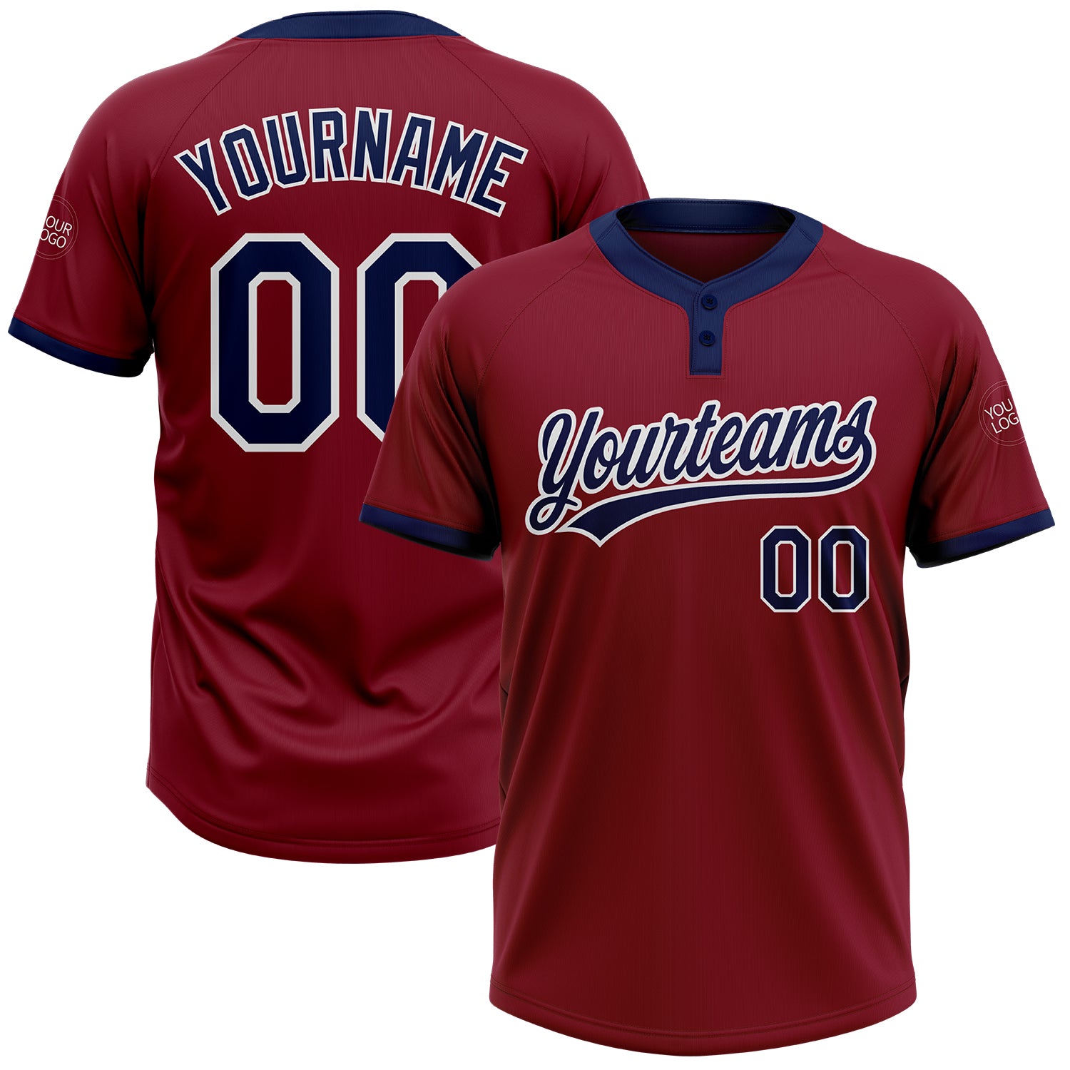 Custom Crimson Navy White Softball Jersey Unisex Two-Button Design Custom Crimson Navy-White Two-Button Unisex Softball Jersey