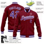 Custom Bomber Jacket Crimson Purple White Full-Snap Varsity Letterman Custom Crimson Purple-White Bomber Full-Snap Varsity