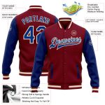 Custom Varsity Letterman Bomber Jacket Royal-White Two Tone Crimson Full Snap Custom Crimson Royal-White Bomber Full-Snap