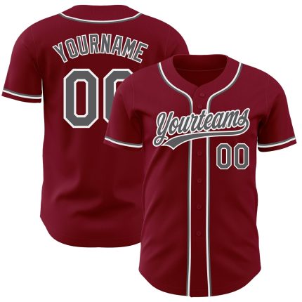 Crimson Custom Authentic Baseball Jersey in Steel Gray and White Custom Crimson Steel Gray-White Authentic Baseball Jersey
