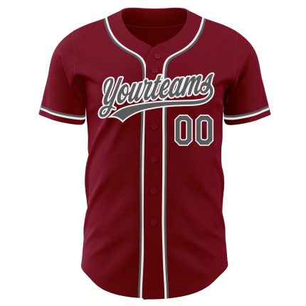Crimson Custom Authentic Baseball Jersey in Steel Gray and White Custom Crimson Steel Gray-White Authentic Baseball Jersey