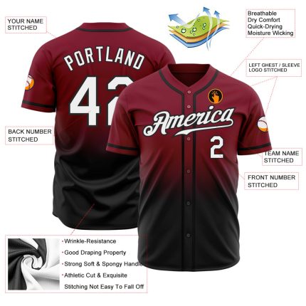 Custom Crimson Black Fade Baseball Jersey - Authentic Fashion Style Custom Crimson White-Black Authentic Fade Fashion Baseball