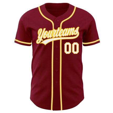 Custom Authentic Baseball Jersey in Crimson White and Gold Colors Custom Crimson White-Gold Authentic Baseball Jersey