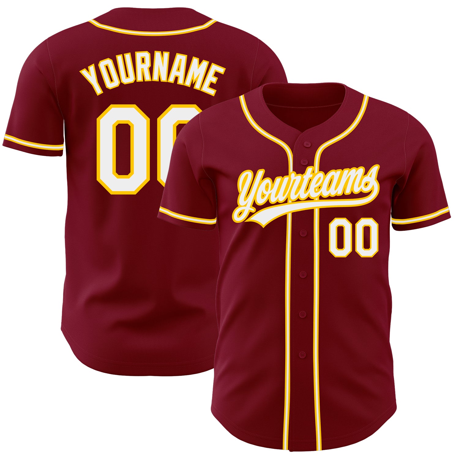 Custom Authentic Baseball Jersey in Crimson White and Gold Colors Custom Crimson White-Gold Authentic Baseball Jersey