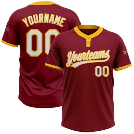 Custom Unisex Softball Jersey in Crimson White-Gold, Two-Button Design, Comfortable Fit Custom Crimson White-Gold Two-Button