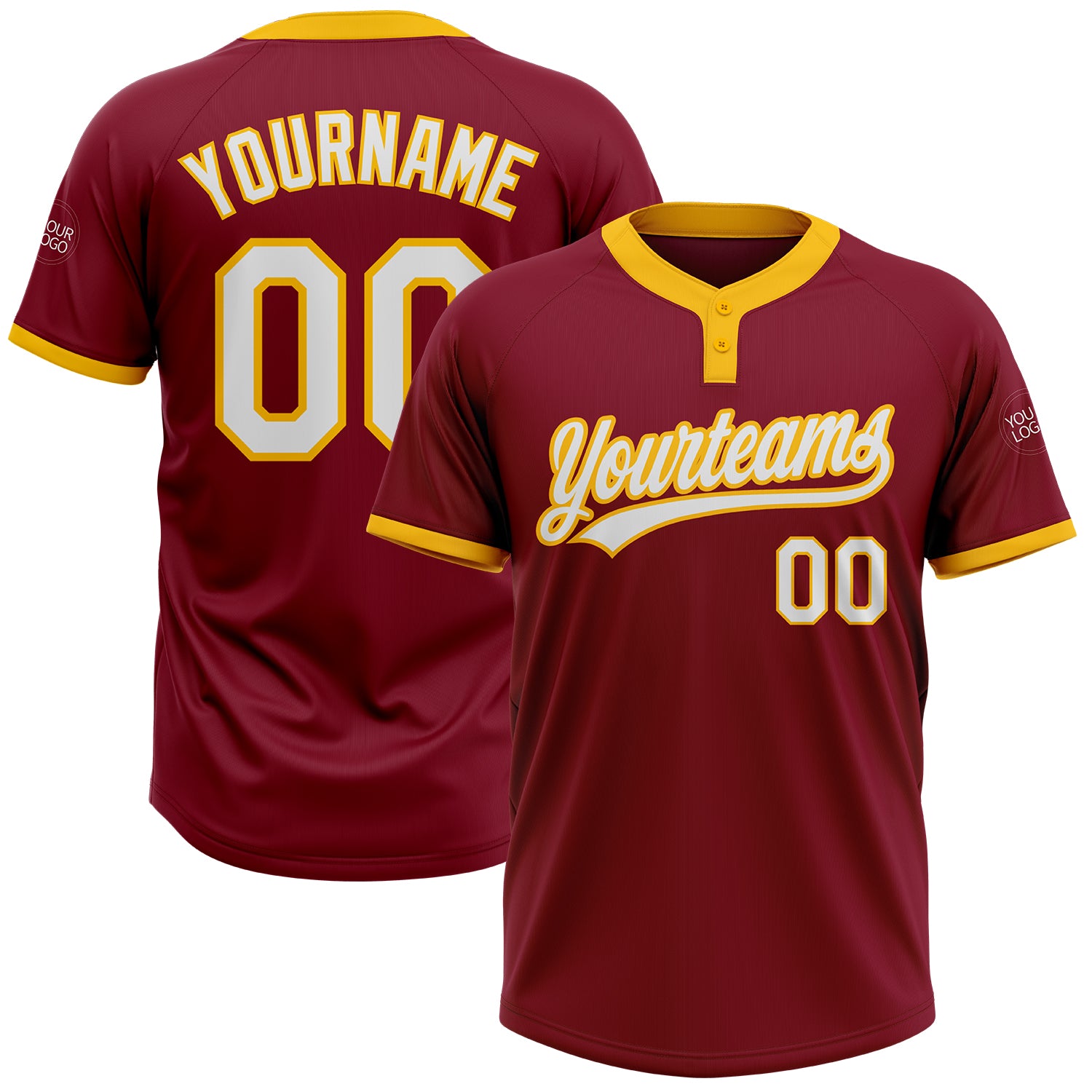 Custom Unisex Softball Jersey in Crimson White-Gold, Two-Button Design, Comfortable Fit Custom Crimson White-Gold Two-Button