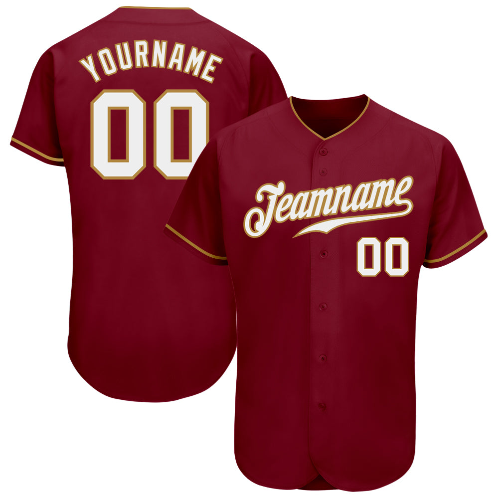 Custom Crimson White-Old Gold Baseball Jersey - Authentic Team Apparel Custom Crimson White-Old Gold Authentic Baseball Jersey