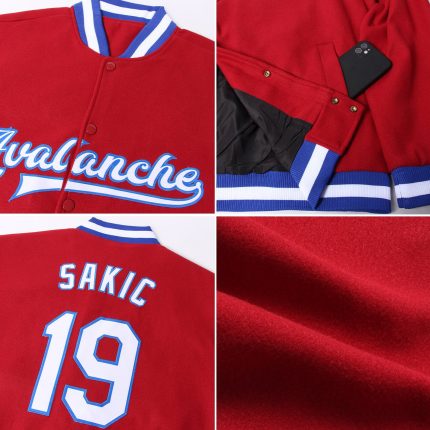 Custom Bomber Jacket Crimson White-Royal Full-Snap Varsity Letterman Custom Crimson White-Royal Bomber Full-Snap Varsity