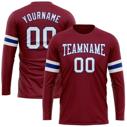 Crimson White-Royal Long Sleeve Performance Shirt - Customizable Athletic Tee Custom Crimson White-Royal Long Sleeve Performance