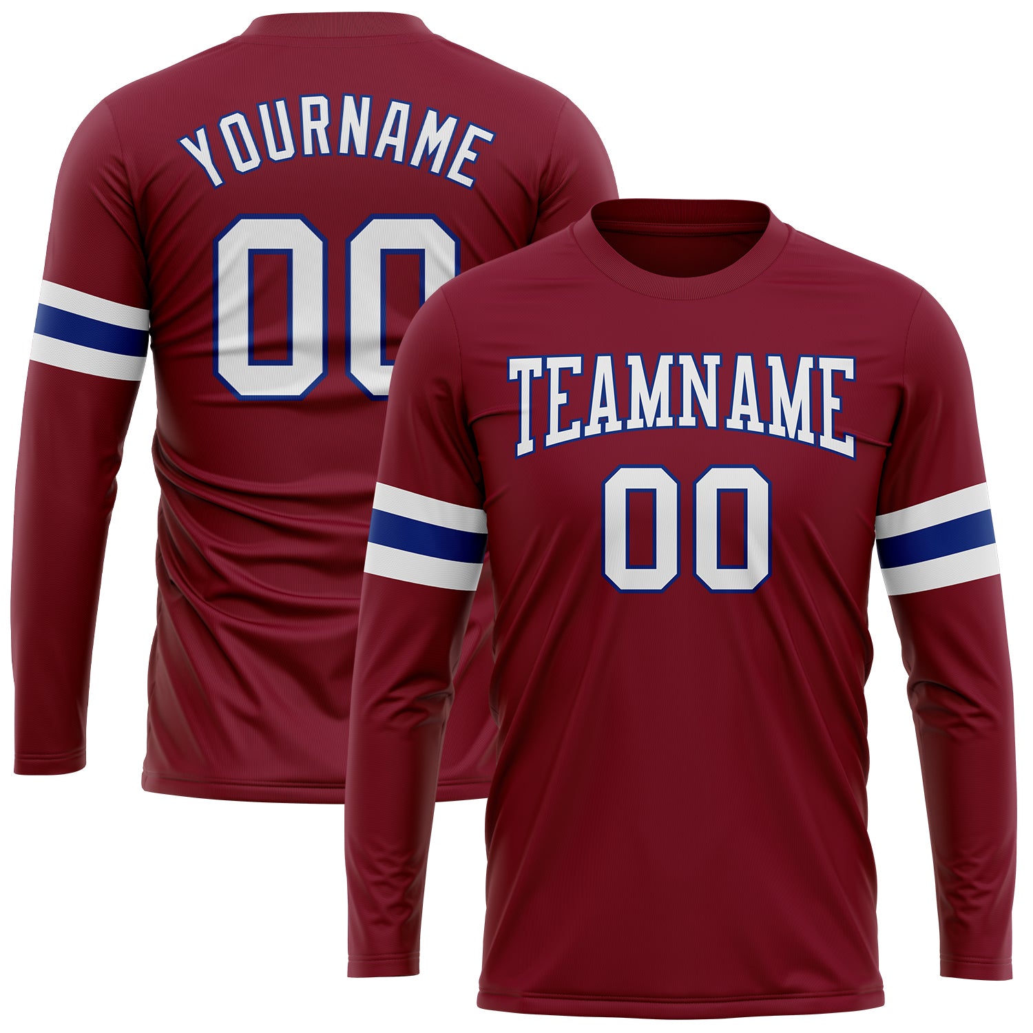 Custom Crimson White-Royal Long Sleeve Performance T-Shirt Crimson White-Royal Long Sleeve Performance Shirt - Customizable Athletic Tee Custom Crimson White-Royal Long Sleeve Performance