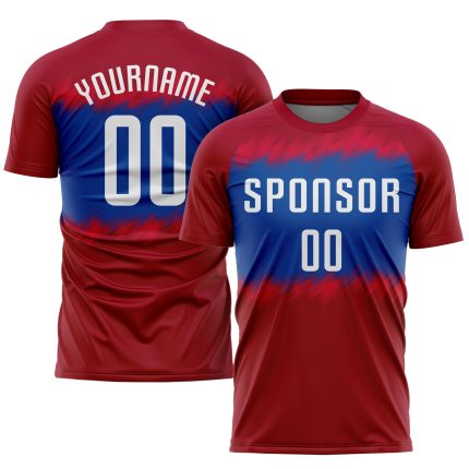 Crimson White-Royal Sublimation Soccer Jersey - Custom Team Uniform Custom Crimson White-Royal Sublimation Soccer Uniform