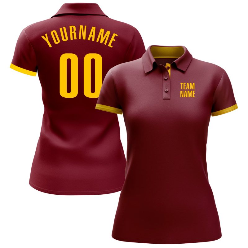 Custom Performance Golf Polo Shirt in Crimson Yellow for Men and Women Custom Crimson Yellow Performance Golf Polo Shirt