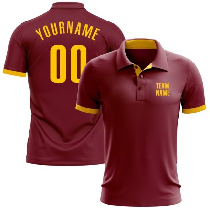 Custom Performance Golf Polo Shirt in Crimson Yellow for Men and Women Custom Crimson Yellow Performance Golf Polo Shirt