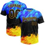 Black Gold-Royal Custom Softball Jersey Unisex Two-Button Design, Soft Fabric Custom Figure Black Gold-Royal Two-Button Unisex