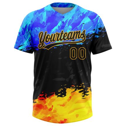 Black Gold-Royal Custom Softball Jersey Unisex Two-Button Design, Soft Fabric Custom Figure Black Gold-Royal Two-Button Unisex