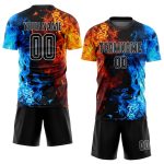 Black-White Flame Sublimation Soccer Jersey, Custom Figure Uniform for Sports Custom Figure Black-White Flame Sublimation