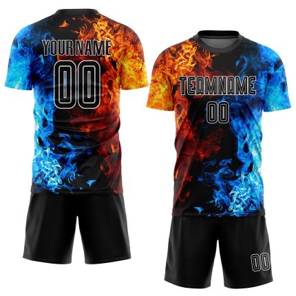 Black-White Flame Sublimation Soccer Jersey, Custom Figure Uniform for Sports Custom Figure Black-White Flame Sublimation