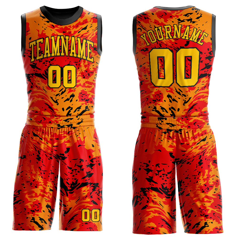 Gold-Orange Basketball Jersey Sublimation Custom Figure Round Neck Suit Custom Figure Gold-Orange Round Neck Sublimation