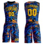 Gold-Royal Basketball Jersey Custom Figure Round Neck Sublimation Suit Custom Figure Gold-Royal Round Neck Sublimation Basketball
