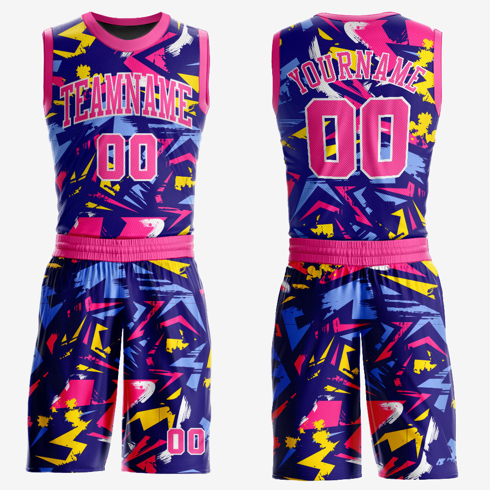 Pink Gold Custom Music Festival Jersey Sublimation Basketball Suit Round Neck Custom Figure Pink-Gold Music Festival Round