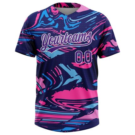 Custom Purple Navy-Pink Unisex Softball Jersey - Two-Button Design, Soft Fabric Custom Figure Purple Navy-Pink Two-Button