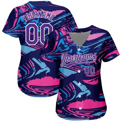Custom Baseball Jersey Purple White 3D Pattern Design Authentic Style Custom Figure Purple-White 3D Pattern Design Authentic
