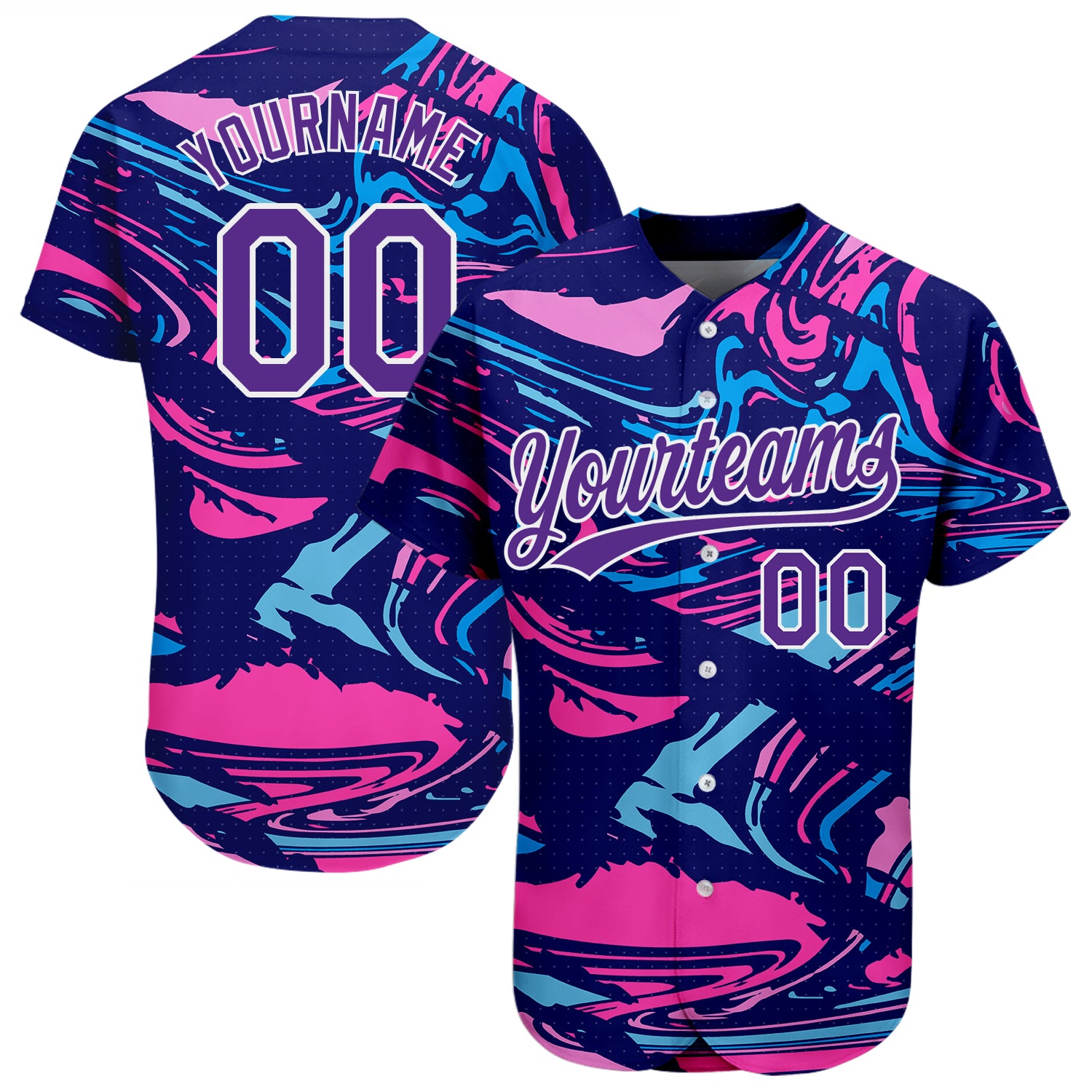 Custom Baseball Jersey Purple White 3D Pattern Design Authentic Style Custom Figure Purple-White 3D Pattern Design Authentic