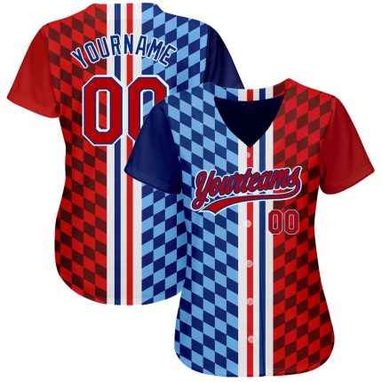 Red-Royal 3D Pattern Baseball Jersey - Custom Design Authentic Sports Apparel Custom Figure Red-Royal 3D Pattern Design Authentic