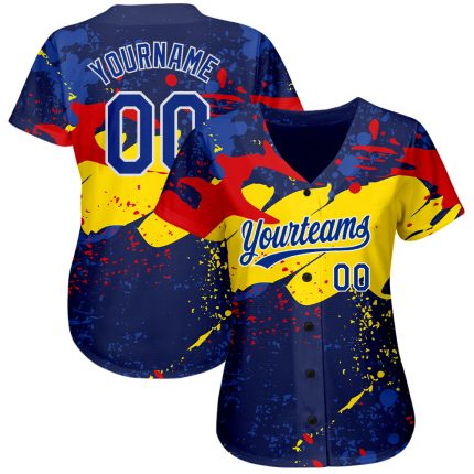 Royal-Gold 3D Pattern Design Custom Authentic Baseball Jersey Custom Figure Royal-Gold 3D Pattern Design Authentic Baseball