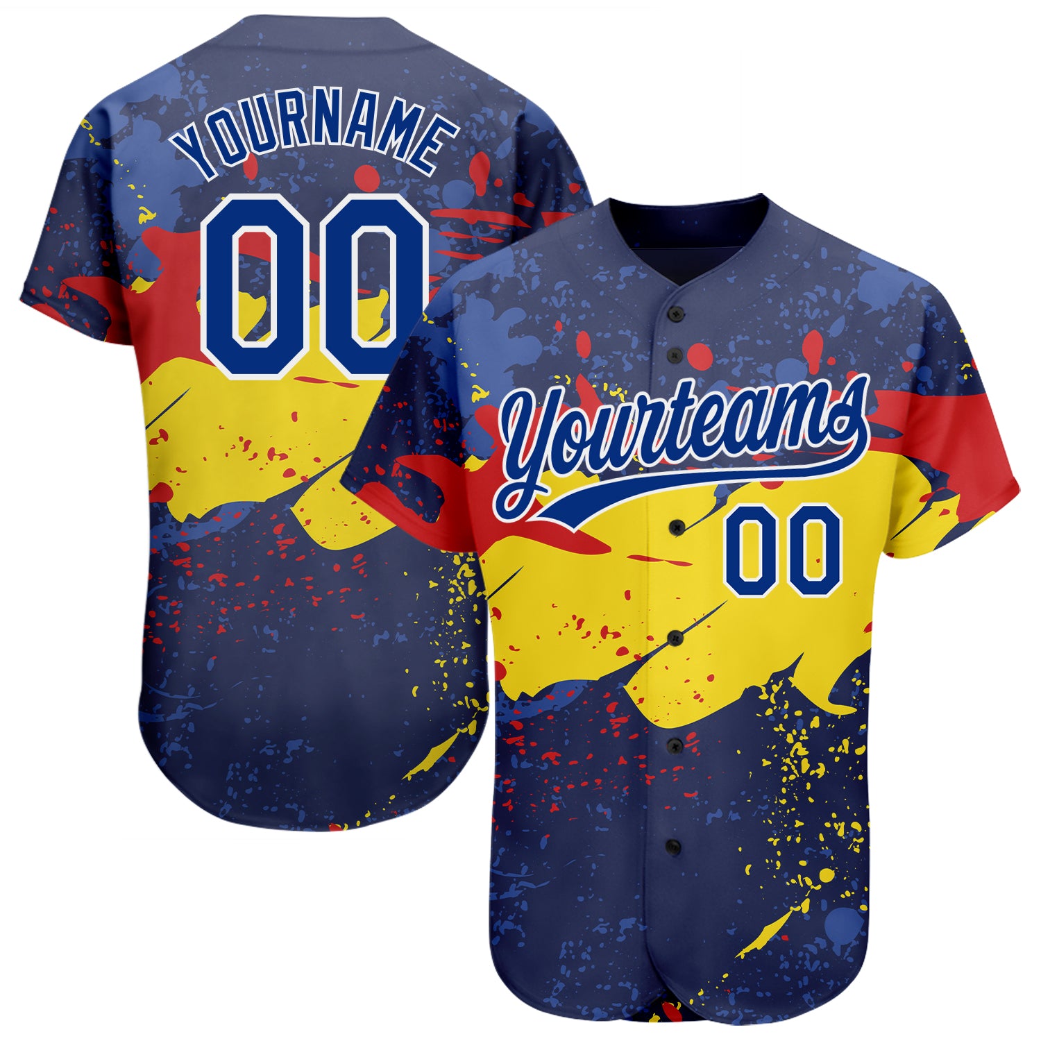 Royal-Gold 3D Pattern Design Custom Authentic Baseball Jersey Custom Figure Royal-Gold 3D Pattern Design Authentic Baseball