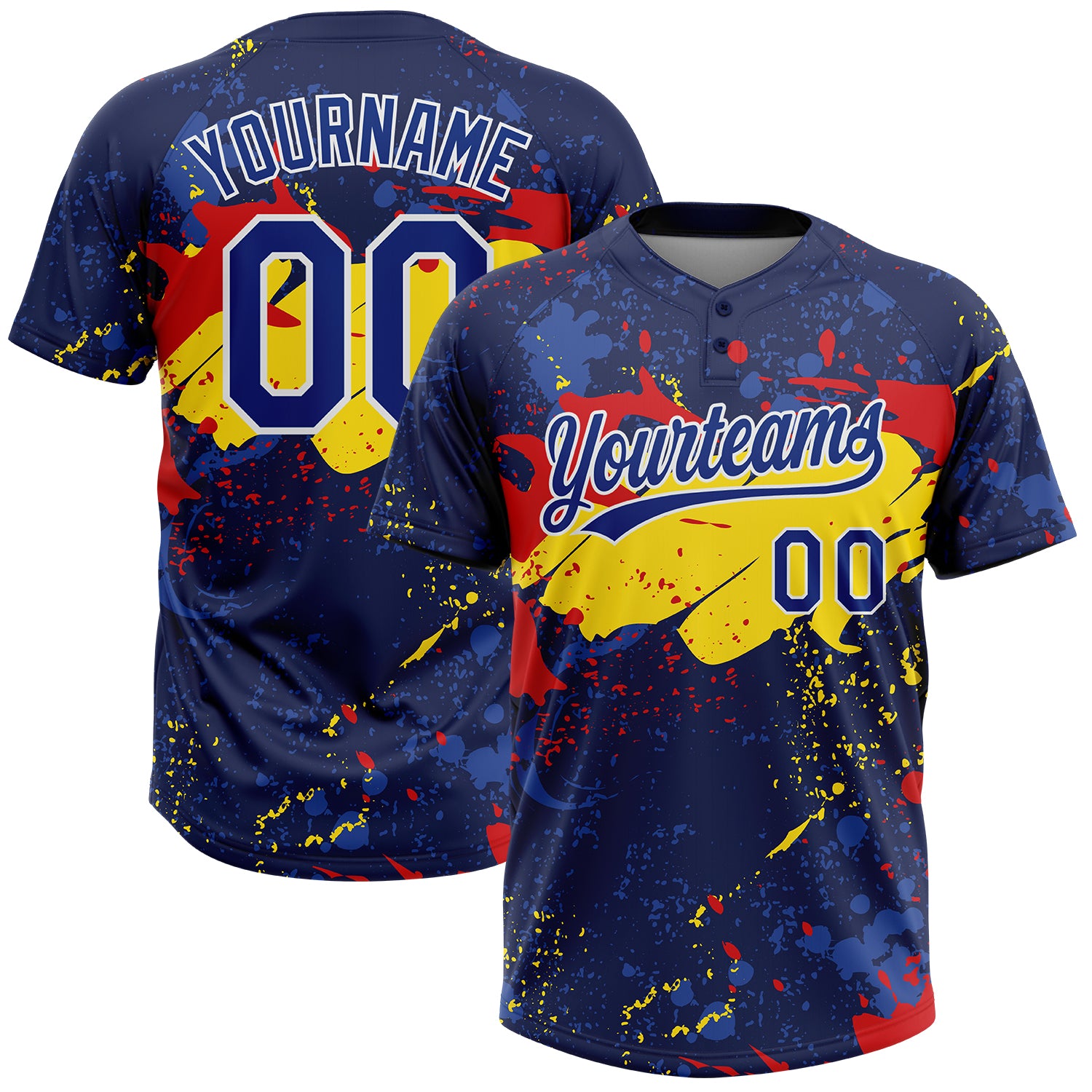 Royal Gold-Red Custom Softball Jersey Unisex Two-Button Design - Soft Fabric Custom Figure Royal Gold-Red Two-Button Unisex