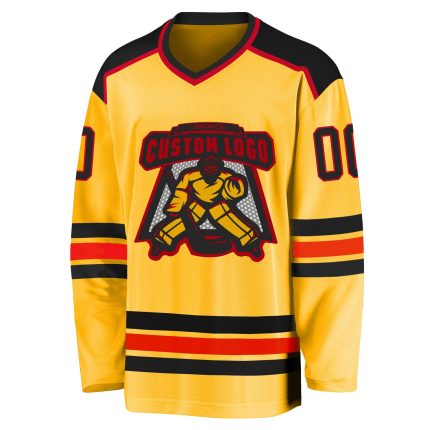 Custom Gold Black Red Hockey Jersey - Personalized Team Apparel for Fans and Players Custom Gold Black-Red Hockey Jersey