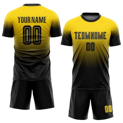Custom Gold Black Soccer Jersey Fade Design - Fashion Uniform Style 8974 Custom Gold Black Sublimation Fade Fashion Soccer