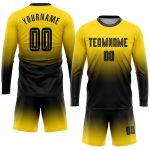 Custom Gold Black Fade Soccer Jersey Uniform Long Sleeve Fashion Style 9201 Custom Gold Black Sublimation Long Sleeve Fade