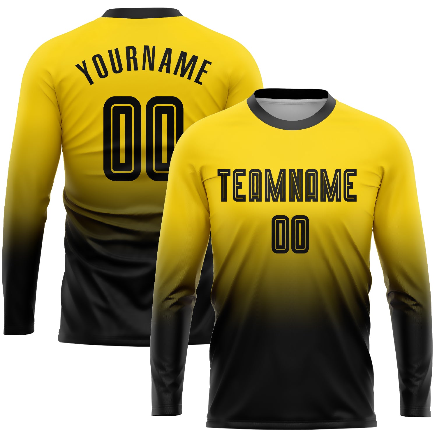 Custom Gold Black Fade Soccer Jersey Uniform Long Sleeve Fashion Style 9201 Custom Gold Black Sublimation Long Sleeve Fade