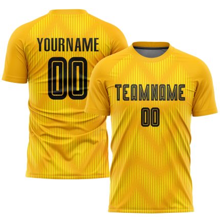 Custom Gold and Black Soccer Jersey Uniform - Sublimation Style 9502 Custom Gold Black Sublimation Soccer Uniform Jersey