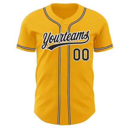 Custom gold, black and white baseball jersey, back view