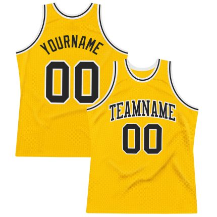 Custom Authentic Basketball Jersey Gold Black White Throwback Design Custom Gold Black-White Authentic Throwback Basketball
