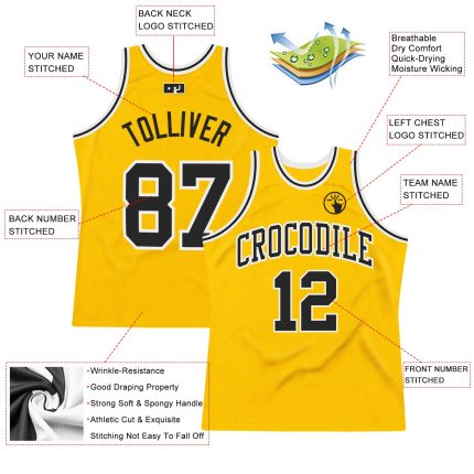 Custom Authentic Basketball Jersey Gold Black White Throwback Design Custom Gold Black-White Authentic Throwback Basketball