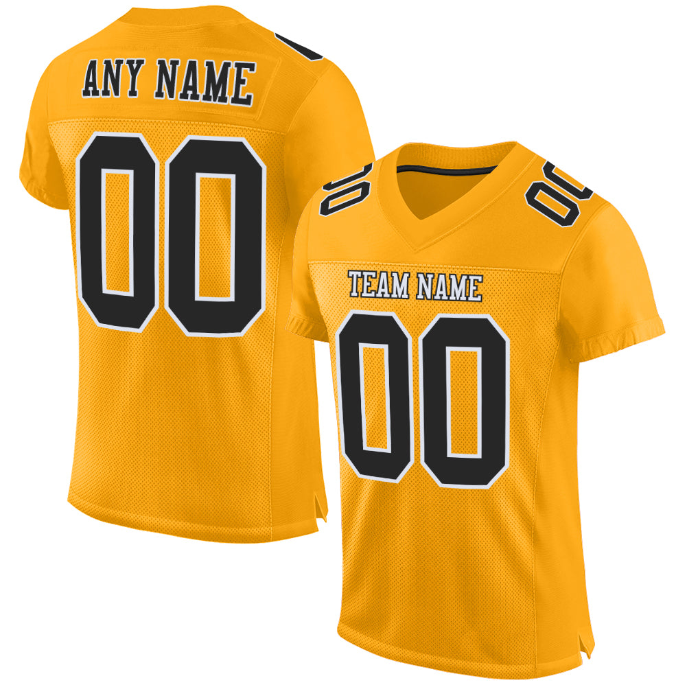 Custom Gold Black White Authentic Mesh Football Jersey Custom Gold Black-White Mesh Authentic Football Jersey