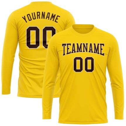 Custom Gold Brown Cream Performance Long Sleeve T-Shirt for Men Custom Gold Brown-Cream Long Sleeve Performance T-Shirt
