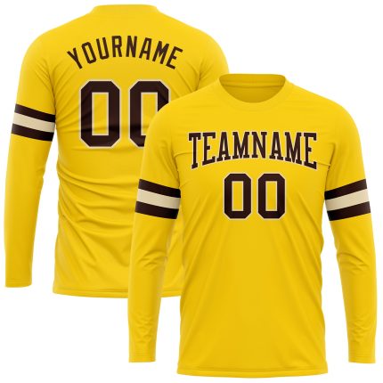 Custom Gold Brown Cream Performance Long Sleeve T-Shirt for Men Custom Gold Brown-Cream Long Sleeve Performance T-Shirt
